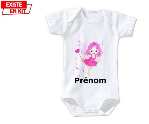 Fée rose (fille) + prénom : Body bébé-su7.fr