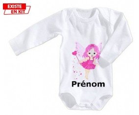 Fée rose (fille) + prénom : Body bébé-su7.fr