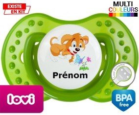 Tetine Chien + Prénom embout LOVI Dynamic personnalisée