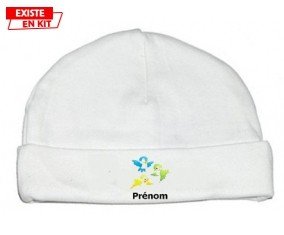 Oiseaux style1 + prénom : Bonnet bébé