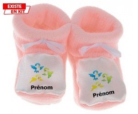 Oiseaux style1 + prénom: Chausson bébé-su7.fr