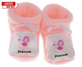 Fée rose (fille) + prénom : Chausson bébé-su7.fr