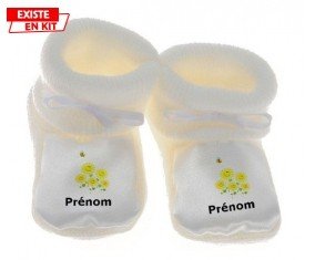 Margueritte + prénom: Chausson bébé-su7.fr