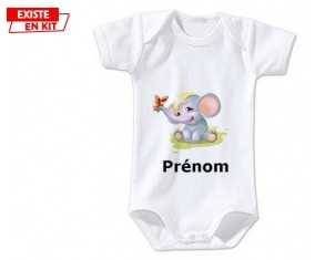 Eléphant style1 + prénom: Body bébé-su7.fr
