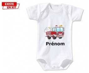 Camion pompier + prénom: Body bébé-su7.fr