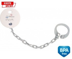 Tige fleur grise + prénom: Attache-sucette-su7.fr