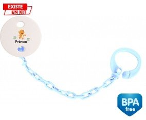 Ourson joyeux + prénom: Attache-sucette-su7.fr
