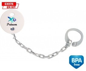 Oiseau et fleur (garçon) + prénom: Attache-sucette-su7.fr