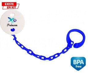 Oiseau et fleur (garçon) + prénom: Attache-sucette-su7.fr