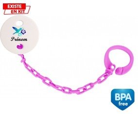 Oiseau et fleur (garçon) + prénom: Attache-sucette-su7.fr