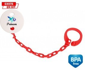 Oiseau et fleur (garçon) + prénom: Attache-sucette-su7.fr