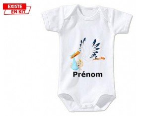 Cigogne (garçon) + prénom: Body bébé-su7.fr