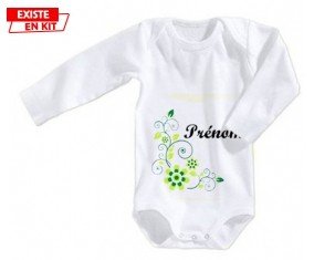 Fleur verte + prénom: Body bébé-su7.fr
