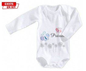 Tige fleur grise + prénom: Body bébé-su7.fr