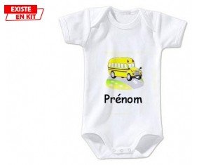 Bus jaune + prénom: Body bébé-su7.fr