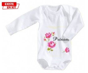 Tige fleur + prénom: Body bébé-su7.fr