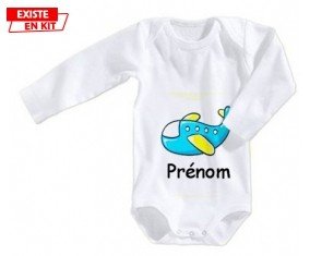 Avion bleu + prénom: Body bébé-su7.fr