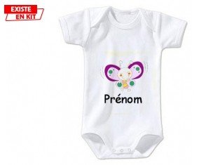 Papillon souriant (fille) + prénom: Body bébé-su7.fr