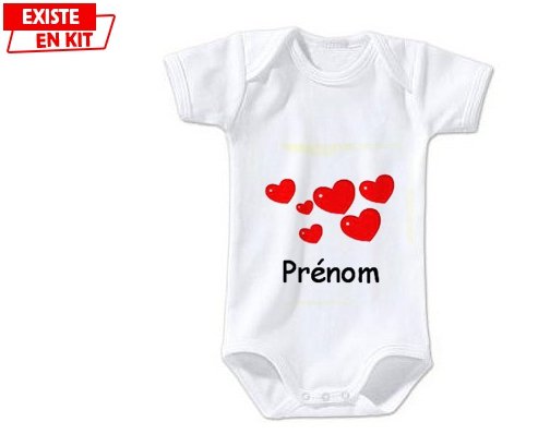 Cœurs Style2 + prénom : Body bébé-su7.fr