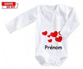 Cœurs Style2 + prénom : Body bébé-su7.fr