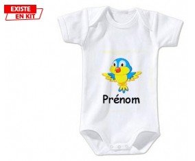 Oiseau bleu style1 + prénom: Body bébé-su7.fr