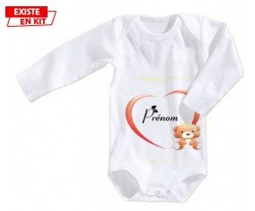 Ourson cœur + prénom: Body bébé-su7.fr