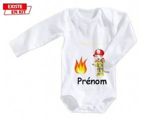 Pompier flamme + prénom: Body bébé-su7.fr