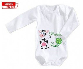 Vache et trèfle + prénom: Body bébé-su7.fr