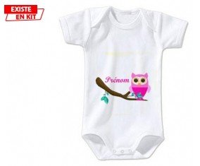 Hibou rose + prénom: Body bébé-su7.fr