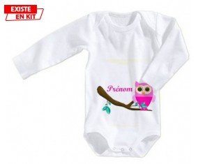 Hibou rose + prénom: Body bébé-su7.fr