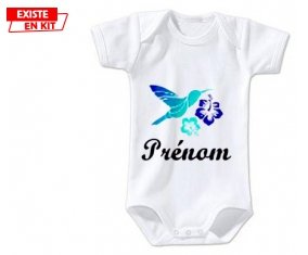 Oiseau et fleur (garçon) + prénom: Body bébé-su7.fr