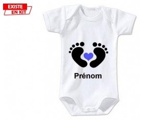 Pied cœur (garçon) + prénom: Body bébé-su7.fr