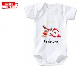 Renne et père noël + prénom: Body bébé-su7.fr