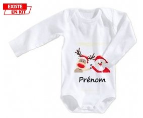 Renne et père noël + prénom: Body bébé-su7.fr