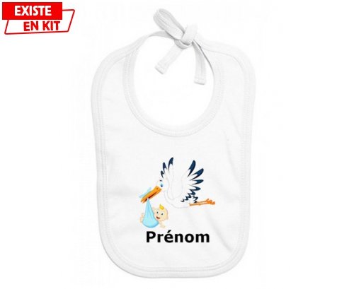 Cigogne (garçon) + prénom: Bavoir bébé-su7.fr