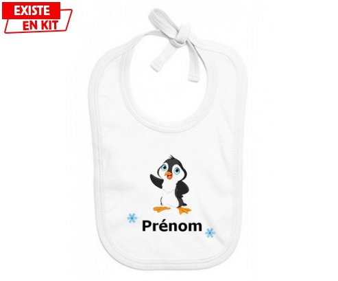 Pingouin + prénom: Bavoir bébé-su7.fr