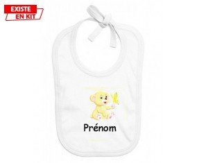 Ours papillon + prénom: Bavoir bébé-su7.fr