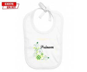 Fleur verte + prénom: Bavoir bébé-su7.fr