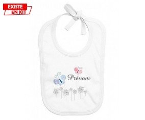 Tige fleur grise + prénom: Bavoir bébé-su7.fr