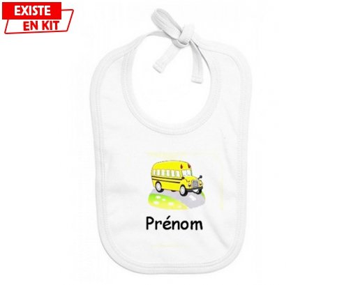 Bus jaune + prénom: Bavoir bébé-su7.fr
