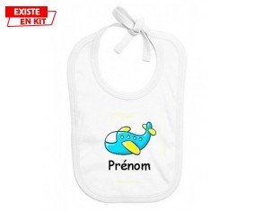 Avion bleu + prénom : Bavoir bébé