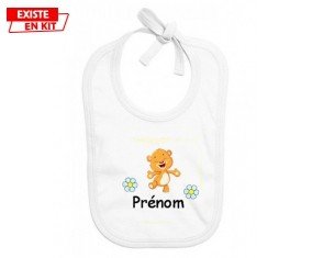 Ourson joyeux + prénom: Bavoir bébé-su7.fr