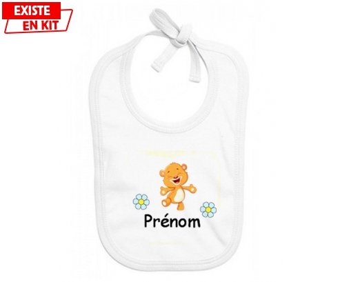 Ourson joyeux + prénom: Bavoir bébé-su7.fr