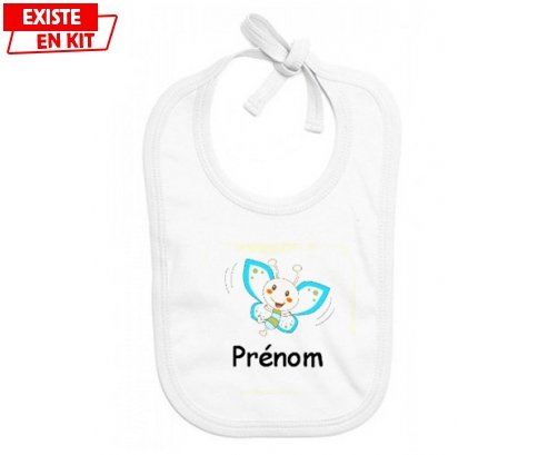 Papillon souriant (garçon) + prénom: Bavoir bébé-su7.fr