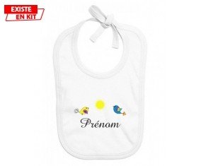 Oiseau et soleil + prénom: Bavoir bébé-su7.fr