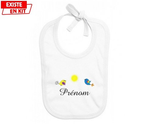 Oiseau et soleil + prénom: Bavoir bébé-su7.fr
