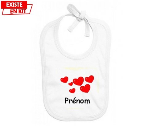 Cœurs Style2 + prénom : Bavoir bébé-su7.fr