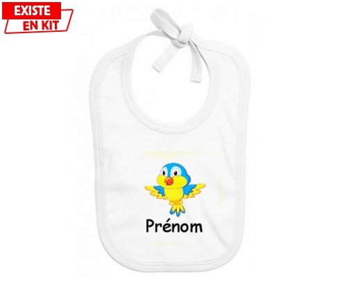 Oiseau bleu style1 + prénom: Bavoir bébé-su7.fr