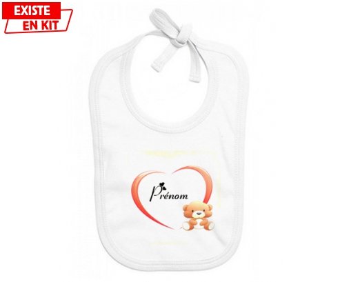 Ourson cœur + prénom: Bavoir bébé-su7.fr