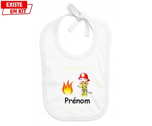 Pompier flamme + prénom: Bavoir bébé-su7.fr